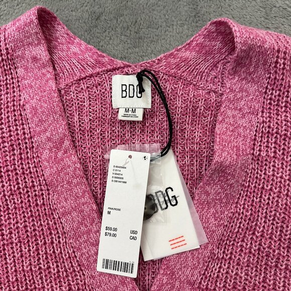 NWT BDG Pink Oversized Chunky Knit Sweater Cardigan Women's MEDIUM - Picture 3 of 6